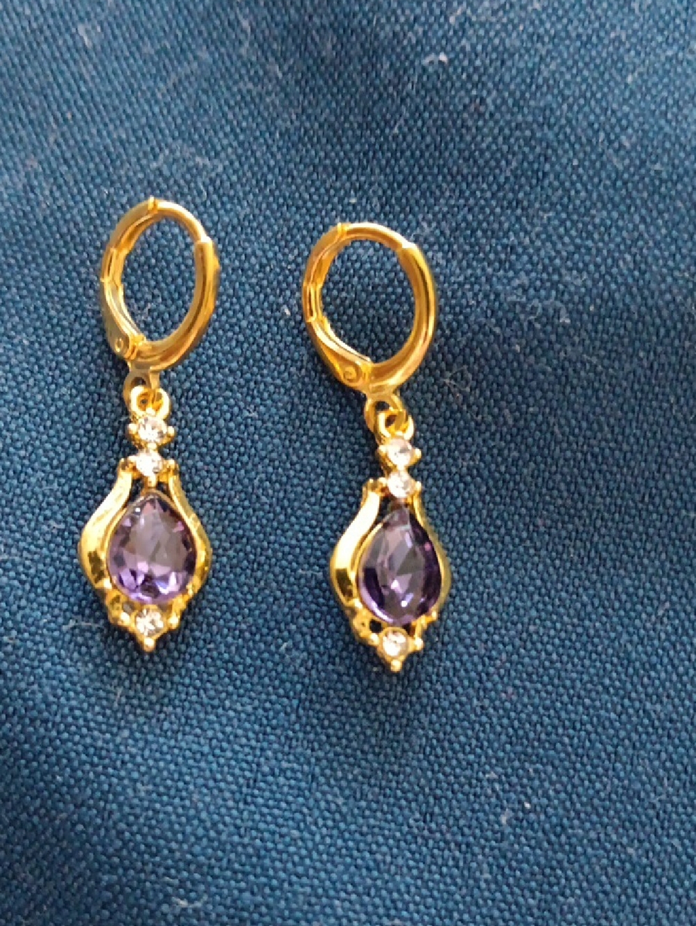 Gold-Tone Purple Teardrop Dangle Earrings